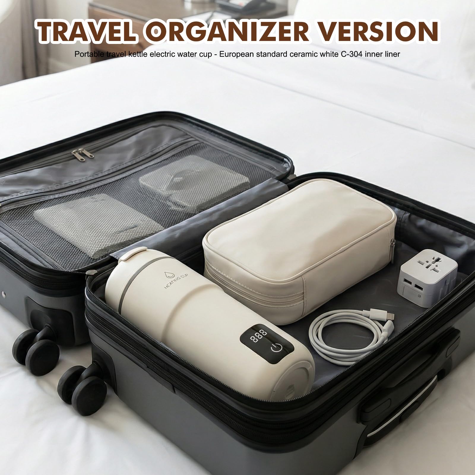 Bollitore elettrico portatile da viaggio, 350 ml, con regolazione della temperatura a 4 livelli, mini bollitore, 220 V, 300 W, piccolo bollitore da viaggio per ufficio, viaggi, casa