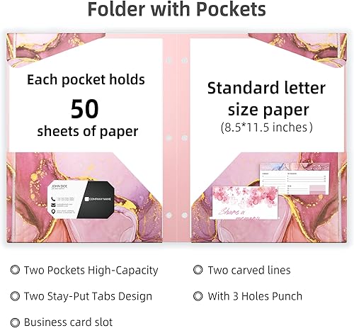 Miniatura 8 de Ospelelf Carpetas con bolsillos carpeta de plástico impermeable con dos pestañas de esquina fijas y 2 bolsillos incluye ranura para tarjetas de