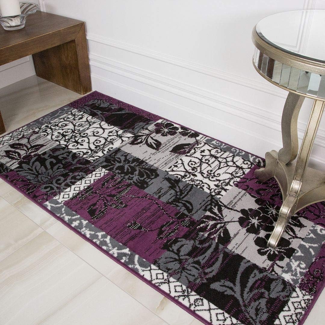 Milan Purple, Black & Gray Patchwork Area Rug 1568-H33-5'3" x 7'7"