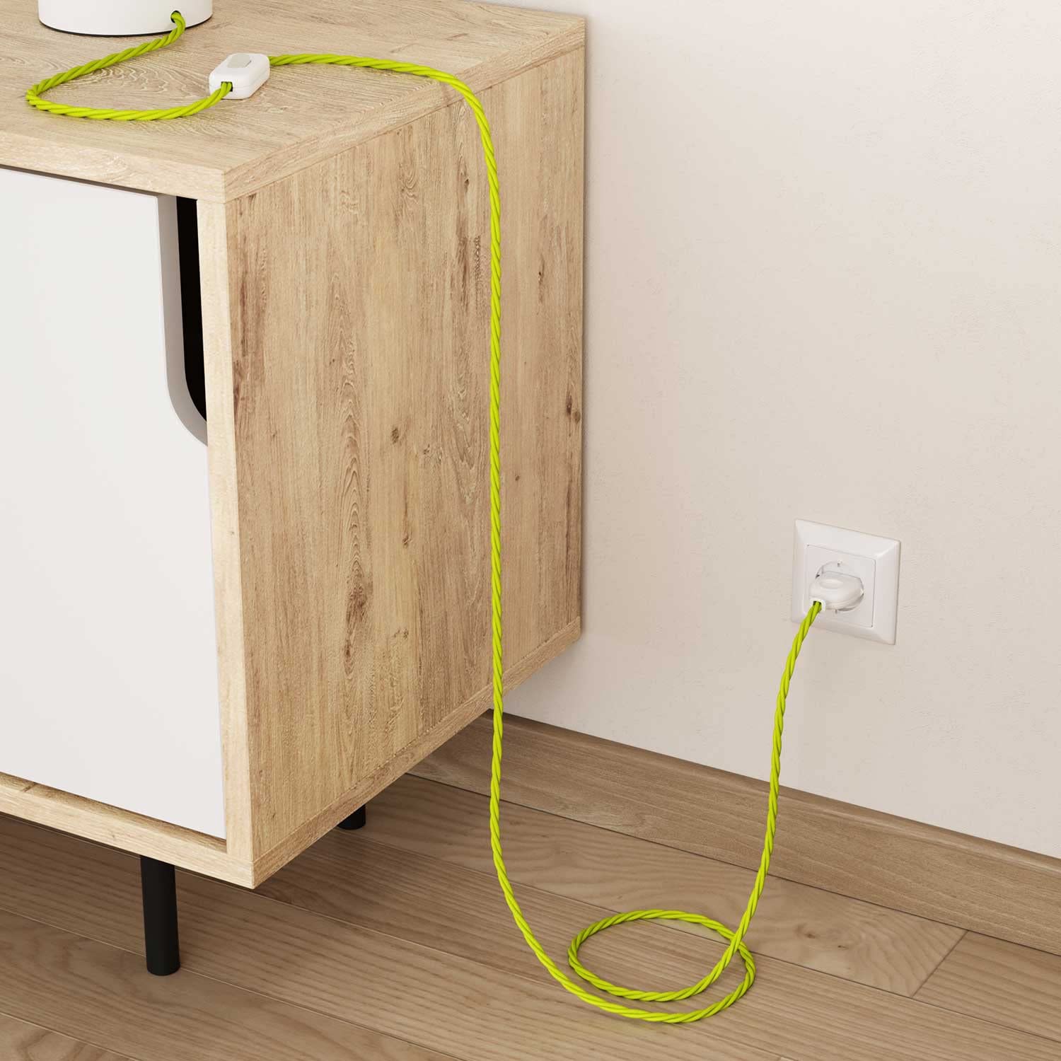 creative cables Cavo Elettrico trecciato Rivestito in Tessuto Effetto Seta Tinta Unita Giallo Fluo TF10-50 Metri, 2x0.75