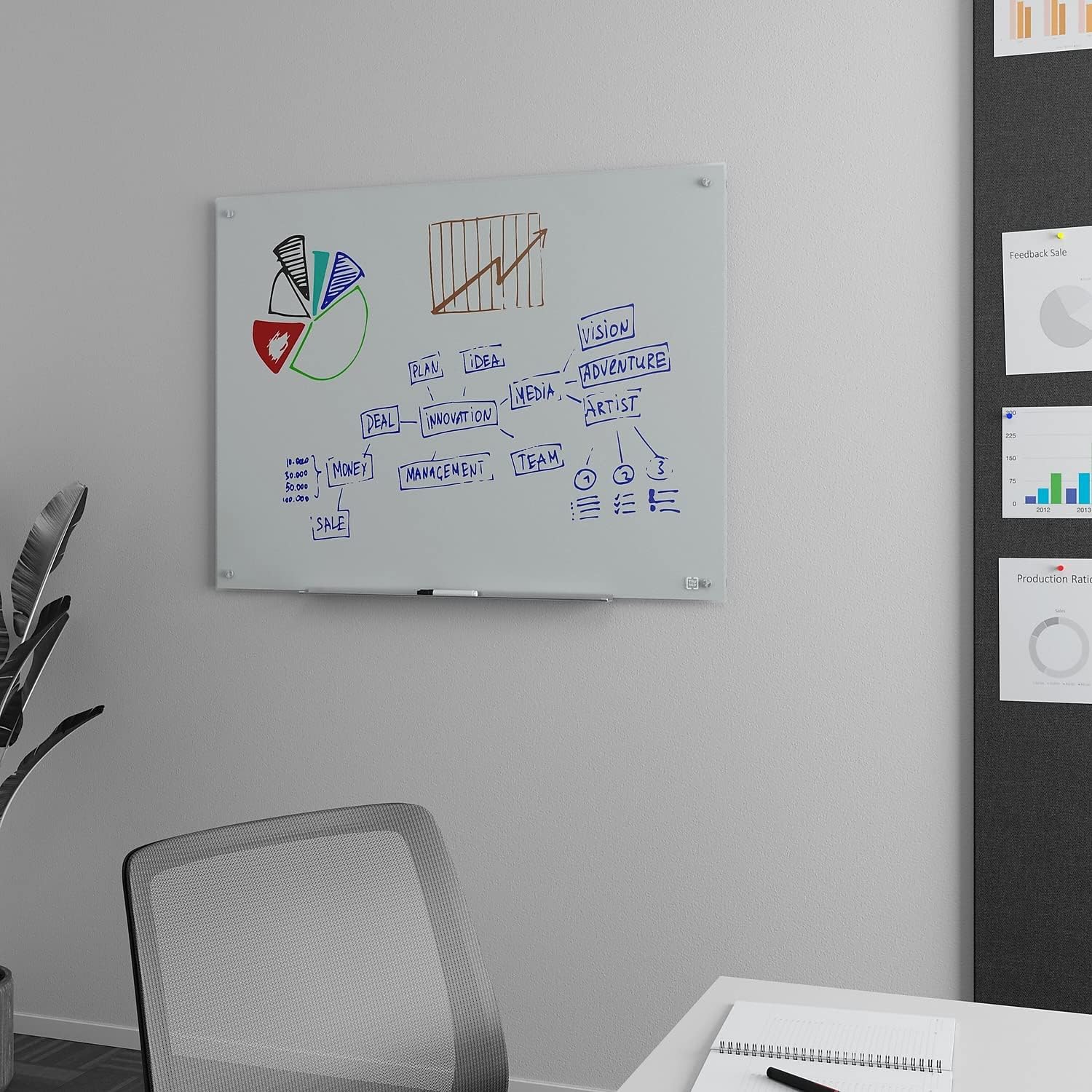Staples TRU RED Magnetic Dry Erase Whiteboard, 4 x 3 Feet Tempered Glass, 1 Black Marker, Perfect for Home, Office, School, White