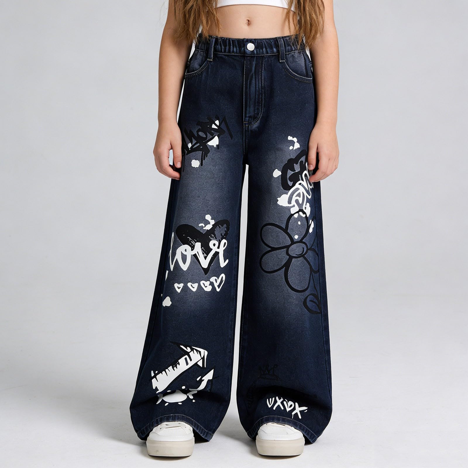 Jeans larghi da ragazza, gamba larga, jeans leggeri, Y2k, streetwear, per ragazze adolescenti, vita elasticizzata, hip hop, pantaloni casual per bambini, 6-16 anni