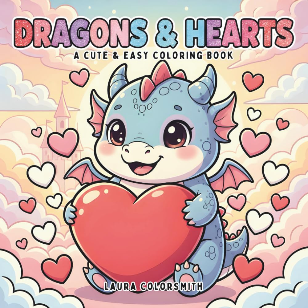 Dragons & Hearts -A Cute & Easy Coloring Book: Adorable Dragons, Hearts, and Magical Moments to Color and Relax (Coloring book for Valentine)