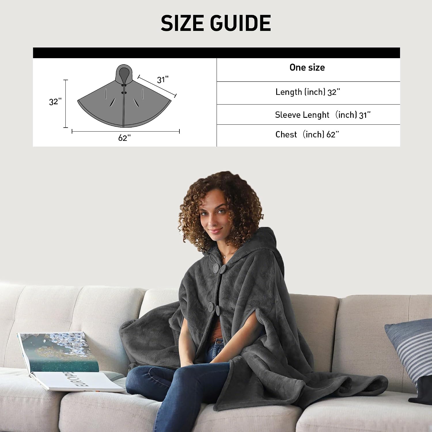 Catalonia Women's Hooded Poncho Cape, Oversized Sherpa Fleece Cloak Coat | Comfortable Wearable Wrap for Indoor and Outdoor Use, Lounging, Reading and TV Time, Christmas and Birthday Gift for Mom