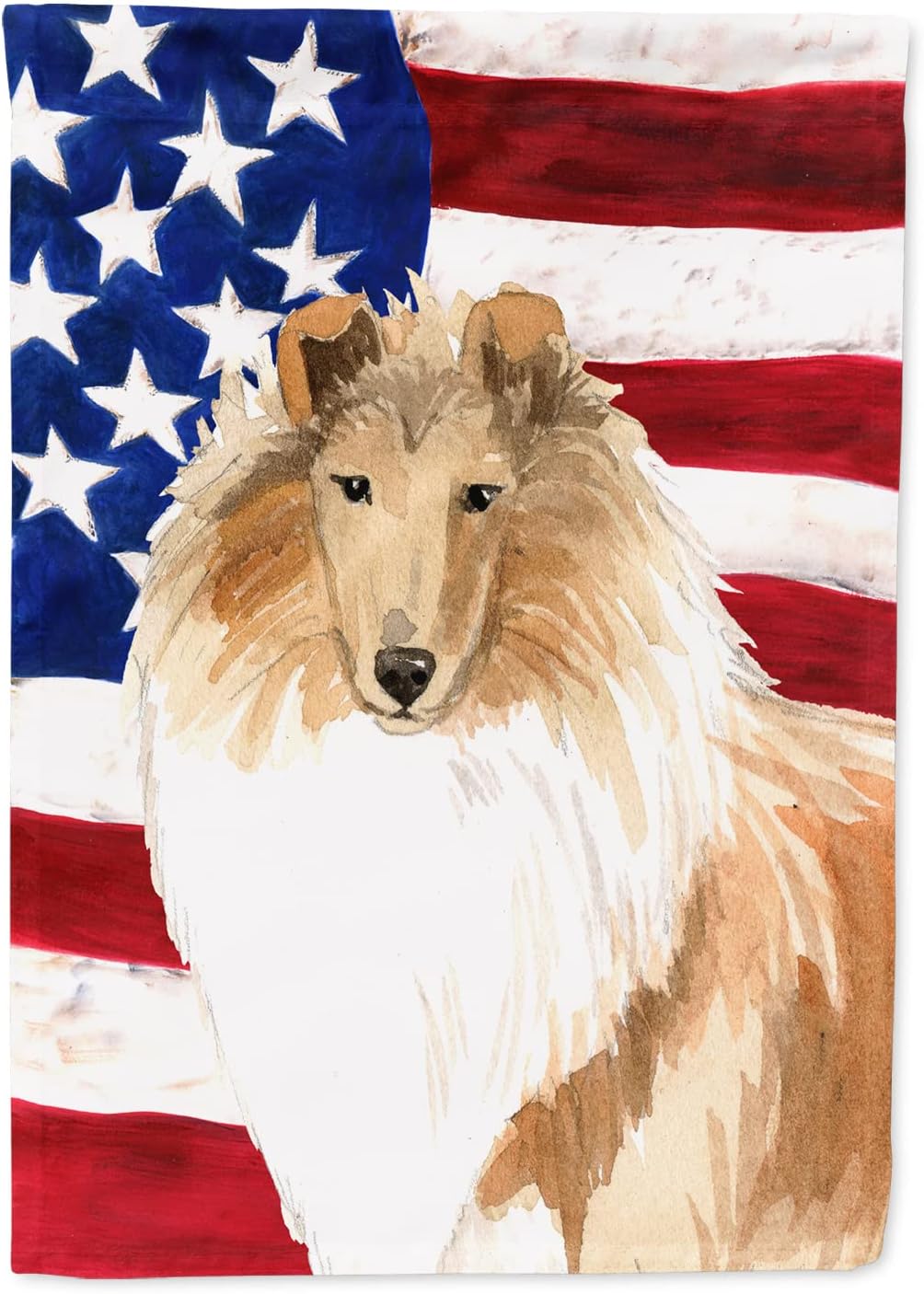 Caroline's Treasures CK1719CHF Patriotic USA Rough Collie House Flag Large Porch Sleeve Pole Decorative Outside Yard Banner Artwork Wall Hanging, Polyester, House Size, Multicolor