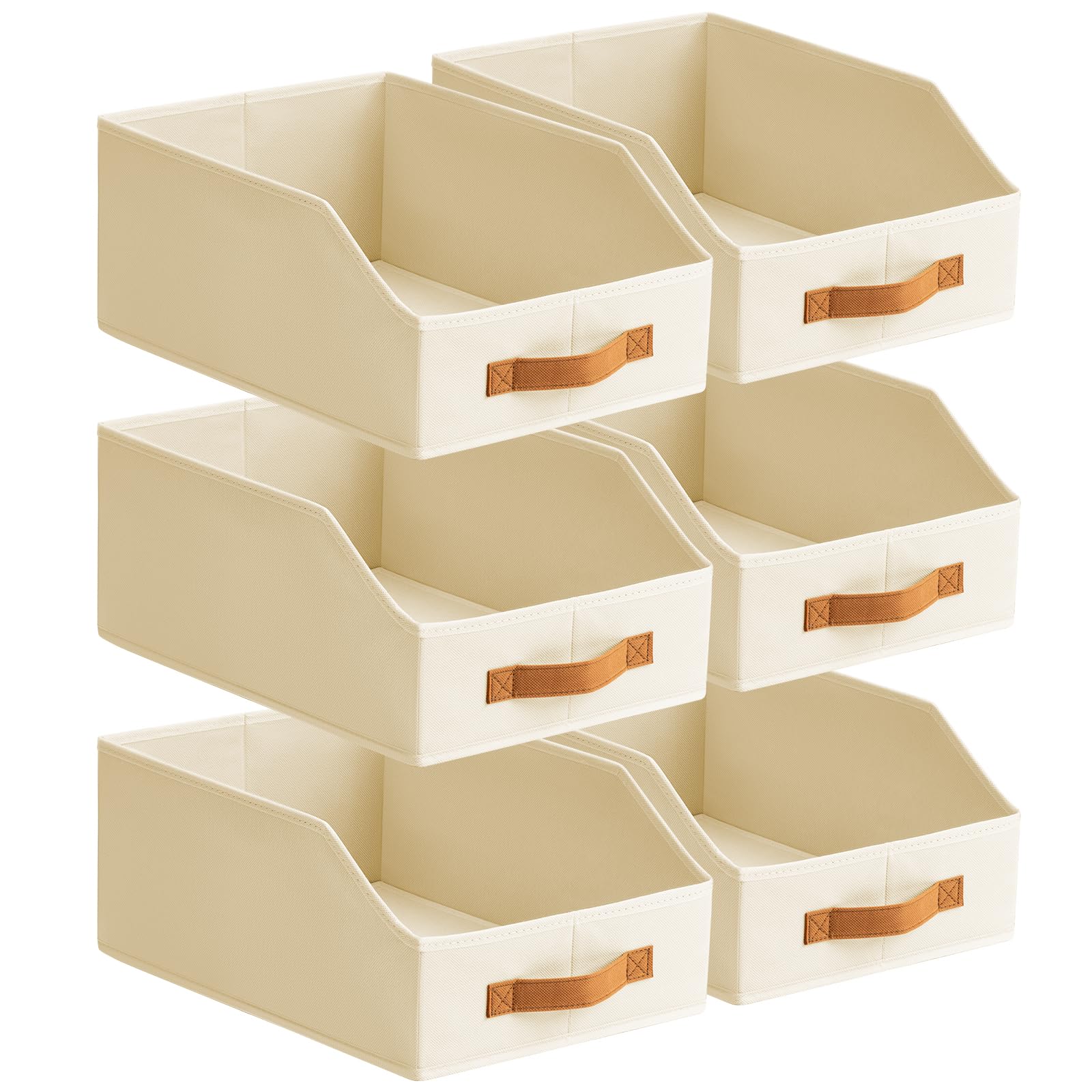 Homsorout Fabric Wardrobe Organiser - Large Foldable Drawer Dividers with Handle for Clothes, Toys, Underwear, Trapezoid Storage Boxs for Shelves, Closet and Bedroom, Beige, 6 Pack 15.7in, Beige