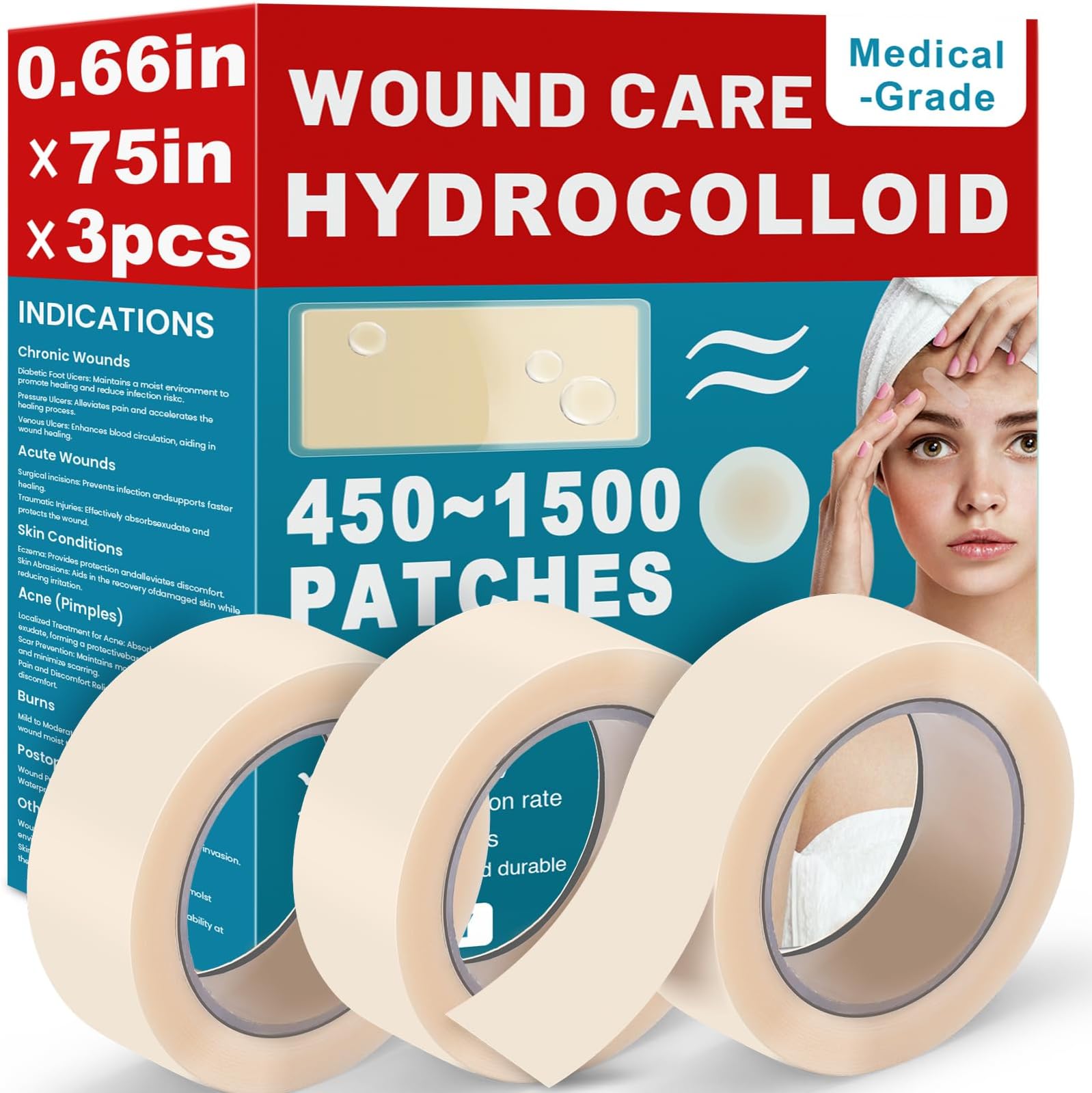 Hydrocolloid Patch Large Pimple Patches for Face, 3pcs 0.73in*75in