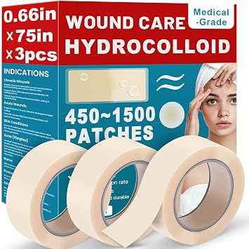 Hydrocolloid Patch Large Pimple Patches for Face, 3pcs 0.73in*75in | Hydrocolloid Bandages Big Acne Patches Hydrocolloid Roll for Wound Care Hydrocolloid Patch Bandages Waterproof
