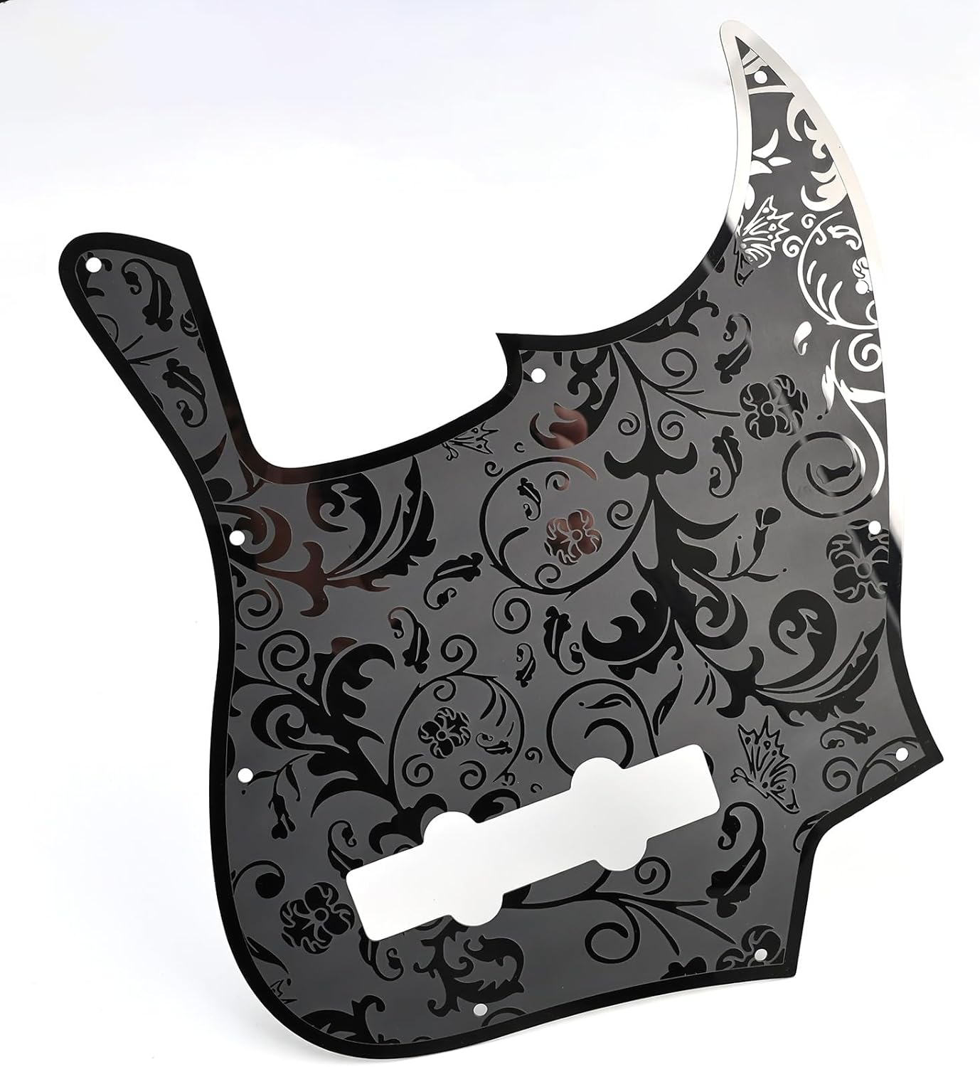 Stainless Steel J Bass Pick Guard Scratch Plate 10 Hole Engraved Metal Bass Pickguard with Mounting Screws Compatible with USA/Mexican Standard FD Jazz 4-String Bass Parts(Black)