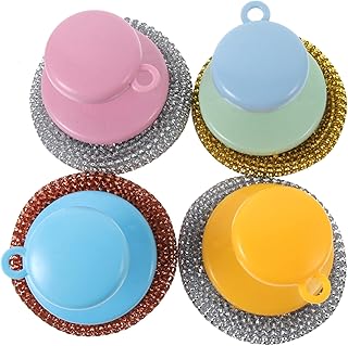 5 Sets Wire Brush Handle Metal Scrubber Grill Scrubber Pot Washing Steel scouring pad Scrub Pot scourers Pot Cleaning scouring Pads Stainless Steel Cleaning pad Plastic