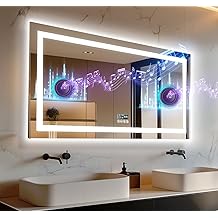 LUVODI Smart LED Bathroom Mirror: 47&rdquo;x24&rdquo; Lighted Wall Mounted Extra Large Makeup Mirror with Bluetooth Speaker and Digital Display - Dimmable 3 Color Vanity Mirror with Front Light Back Lit Anti Fog