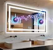 LUVODI Smart LED Bathroom Mirror: 47”x24” Lighted Wall Mounted Extra Large Makeup Mirror with Bluetooth Speaker and Digital Display - Dimmable 3 Color Vanity Mirror with Front Light Back Lit Anti Fog