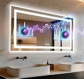LUVODI Smart LED Bathroom Mirror&colon; 47”x24” Lighted Wall Mounted Extra Large Makeup Mirror with Bluetooth Speaker and Digital Display - Dimmable 3 Color Vanity Mirror with Front Light Back Lit Anti Fog