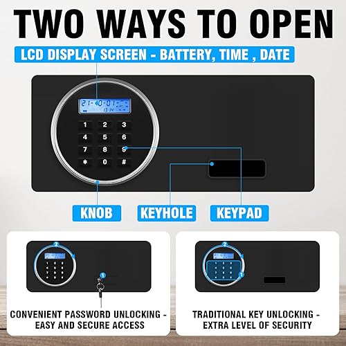 Miniatura 2 de Caja de seguridad ignífuga de 1.0 pies cúbicos con pantalla LCD, teclado digital electrónico, cerradura de llave oculta, caja de seguridad personal