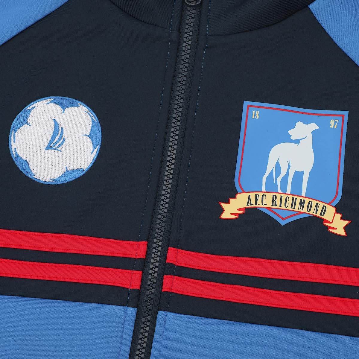 Bioworld Ted Lasso AFC Richmond Logo Long Sleeve Men's Blue Zip-Up Cosplay Soccer Jacket