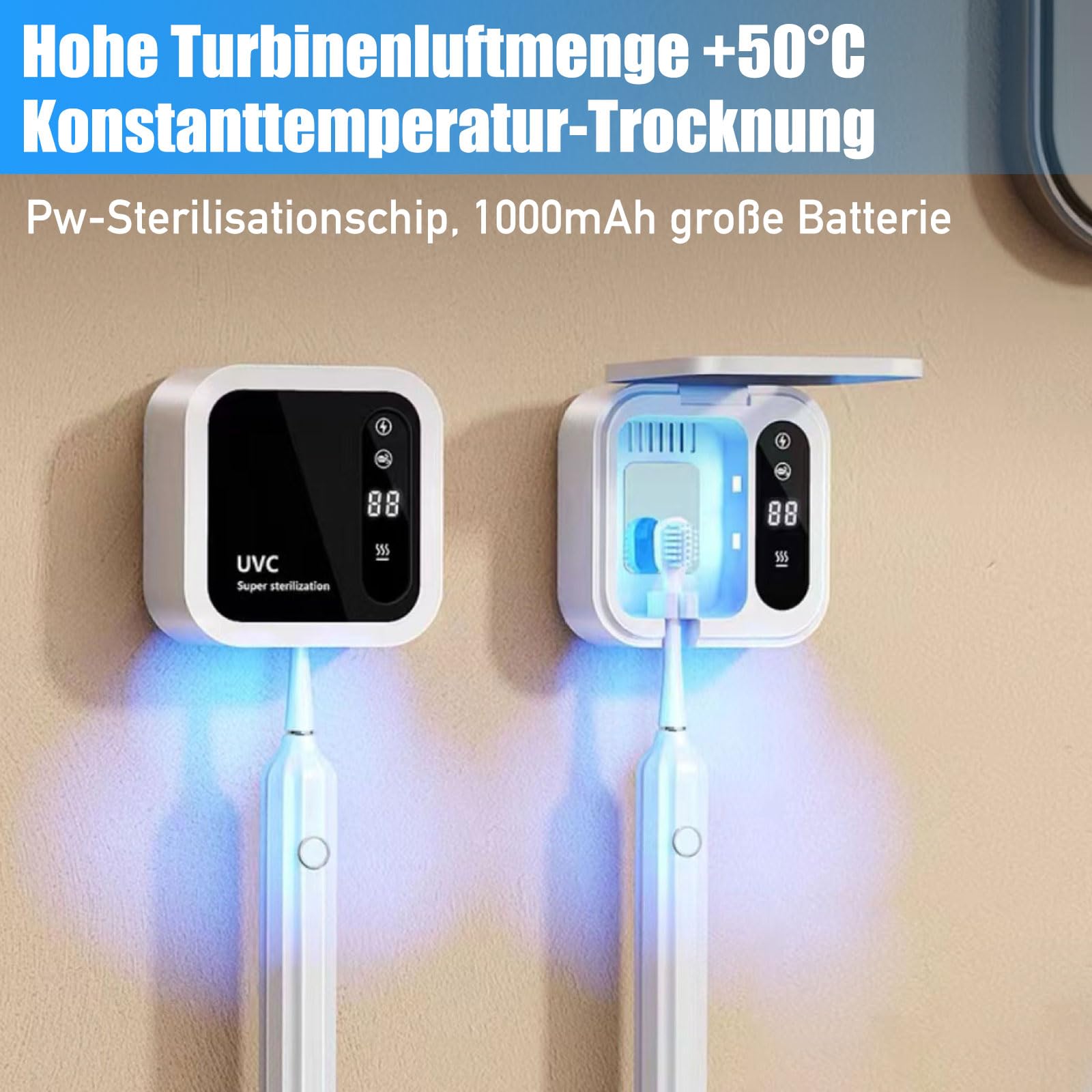 Spazzolino da denti, sterilizzatore, disinfettante, spazzolino da denti UV, disinfettante, 1000 mAh, portaspazzolino portatile, montato a parete, per proteggere la salute orale