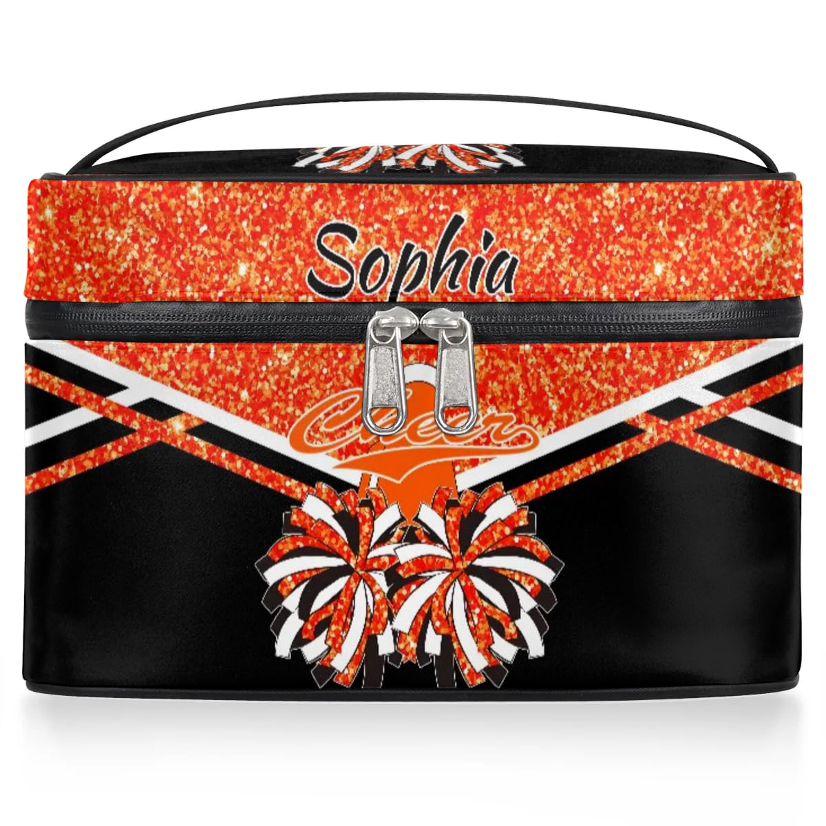 Ioracida Custom Cheer Makeup Bags, Personalized Name Travel Toiletry Cosmetic Bag, Customized Cheerleader Travel Zipper Pouch, Waterproof Cheerleading