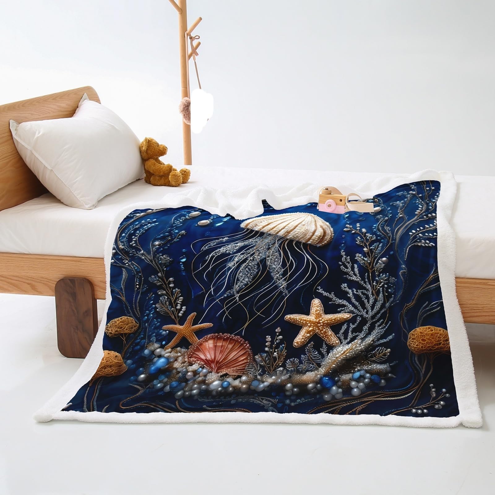 Blanket Blue Animals Soft Sherpa Fleece Blankets and Throws Thick Flannel And Lamb Wool Soft Blanket Lightweight Cosy Sofa Throw All Season Blankets for Beds 100x150cm