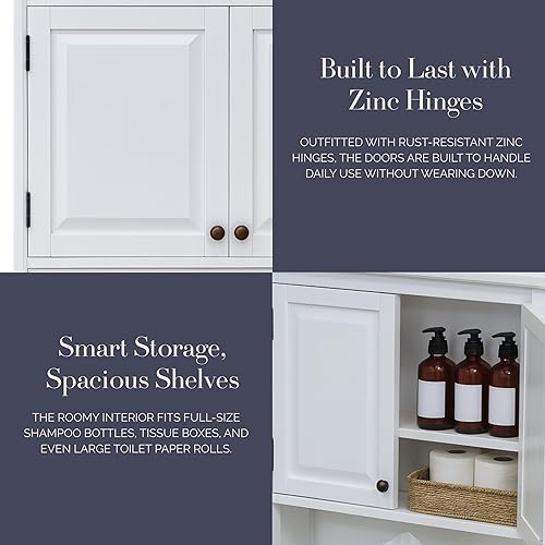 Miniatura 4 de Dorset - Armario de pared de baño, armario de baño blanco, organizador de medicamentos con estantes ajustables, 2 puertas y estante abierto, ahorro