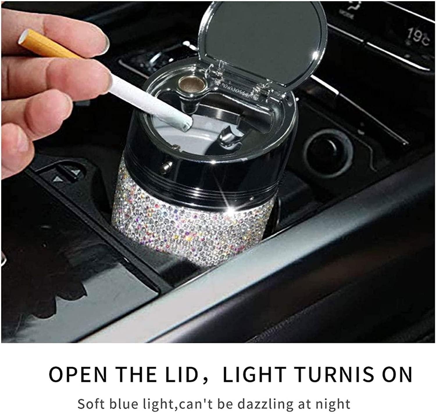 Car Ashtray, Portable Ashtray for Car, Car Ashtray Crystal Shiny Car Ashtray with Cover Suitable for Cars Great Gift for Ashtray (Color : C)