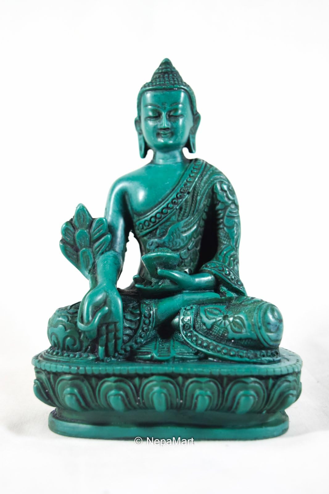 Detailed Buddhist Healing Medicine Buddha Religious Figurine Medium Sized from Nepal (Green)