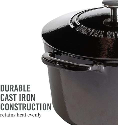 Miniatura 7 de MARTHA STEWART Gatwick - Olla holandesa de hierro fundido esmaltado de 7 cuartos de galón con tapa, color gris, horno holandés resistente para