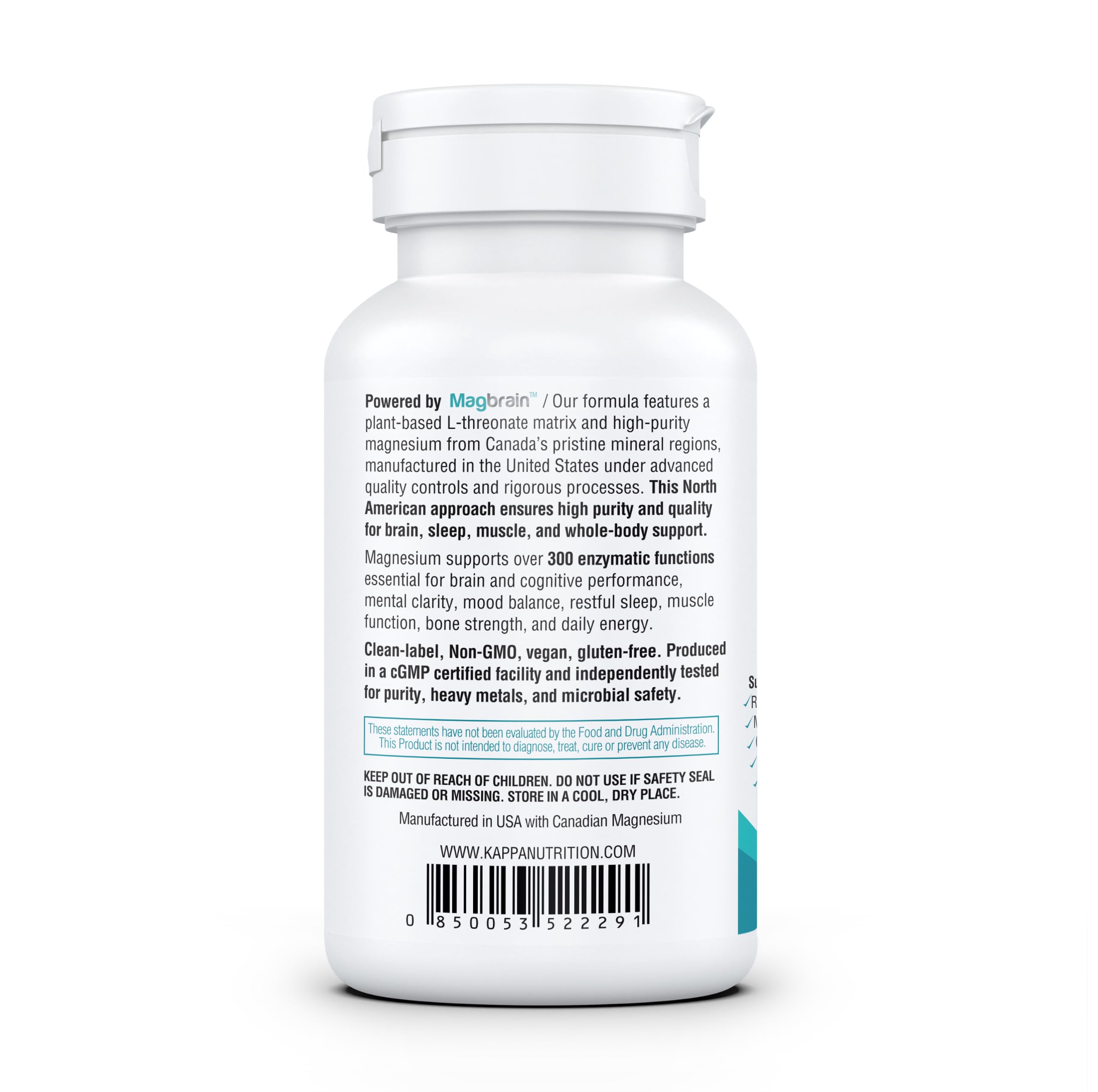 Kappa Nutrition Powered by Magbrain™ Magnesium L-Threonate Plant-Based, 420mg Elemental Magnesium (3 Capsules) from 2,253mg, 120 Vegan Capsules, Brain, Sleep & Muscle Support. — Amazon image 13