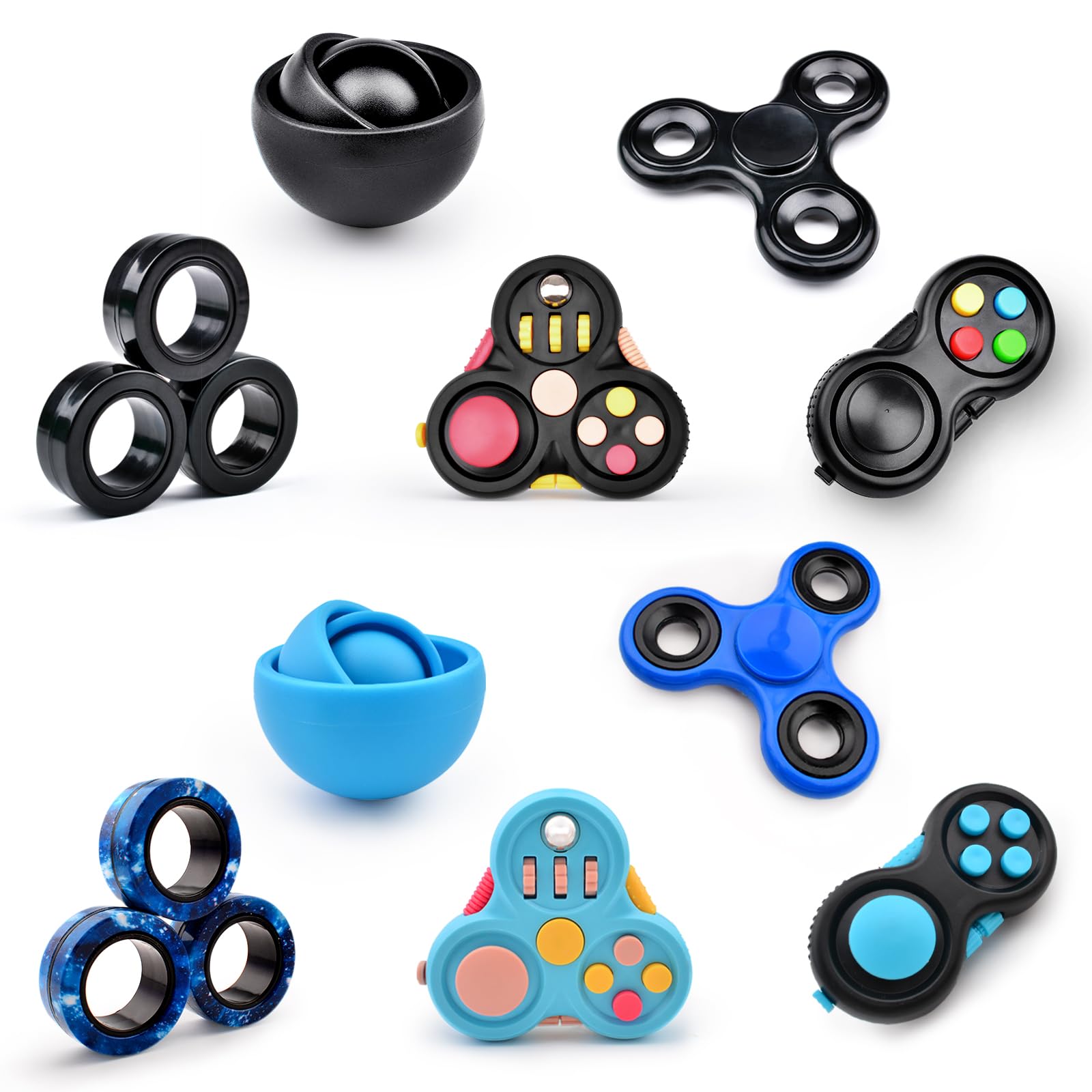 Yrissmiss Fidget Toys Adults Pack 10Pcs,Fidget Spinner with Magnetic Rings Gyro,Fidget Controller Autism Sensory Toys,ADHD Stress Anxiety Desk Fidgets