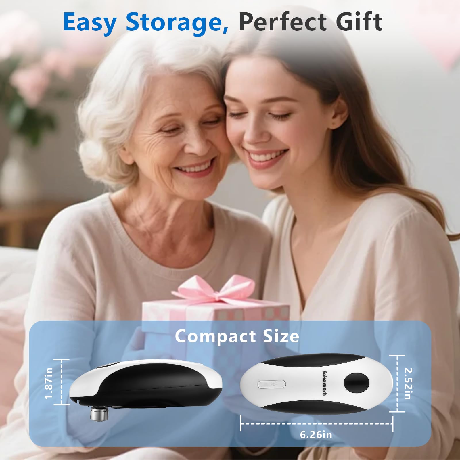 SAKAMOSH Abrelatas eléctrico recargable para personas mayores, abrelatas eléctrico manos libres con borde liso para cocina, abridor automático de un solo toque que se adapta a la mayoría de latas