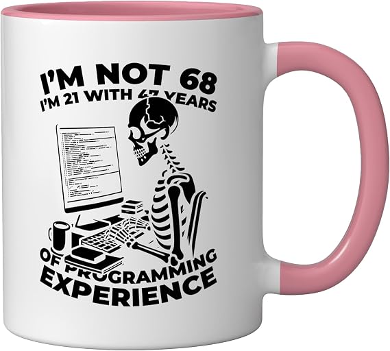 68th Birthday Coder Programmer - Programming 68 Years Old Ceramic Mug, Pink/White