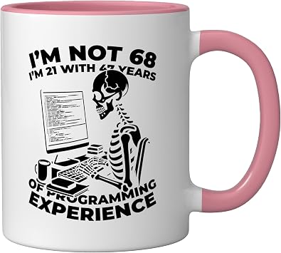 68th Birthday Coder Programmer - Programming 68 Years Old Ceramic Mug, Pink/White