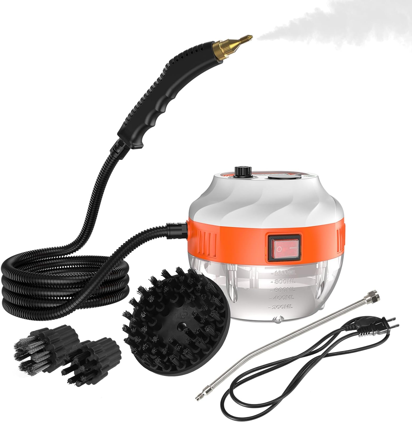 Portable High Temperature Steam Cleaning Machine 2500W Handheld High Pressure Steam Cleaner with 3 Brush Heads 2 Spray Gun and Cleaning kit Tool, 6 Adjustable Speeds for Stain Car Seats Kitchen A