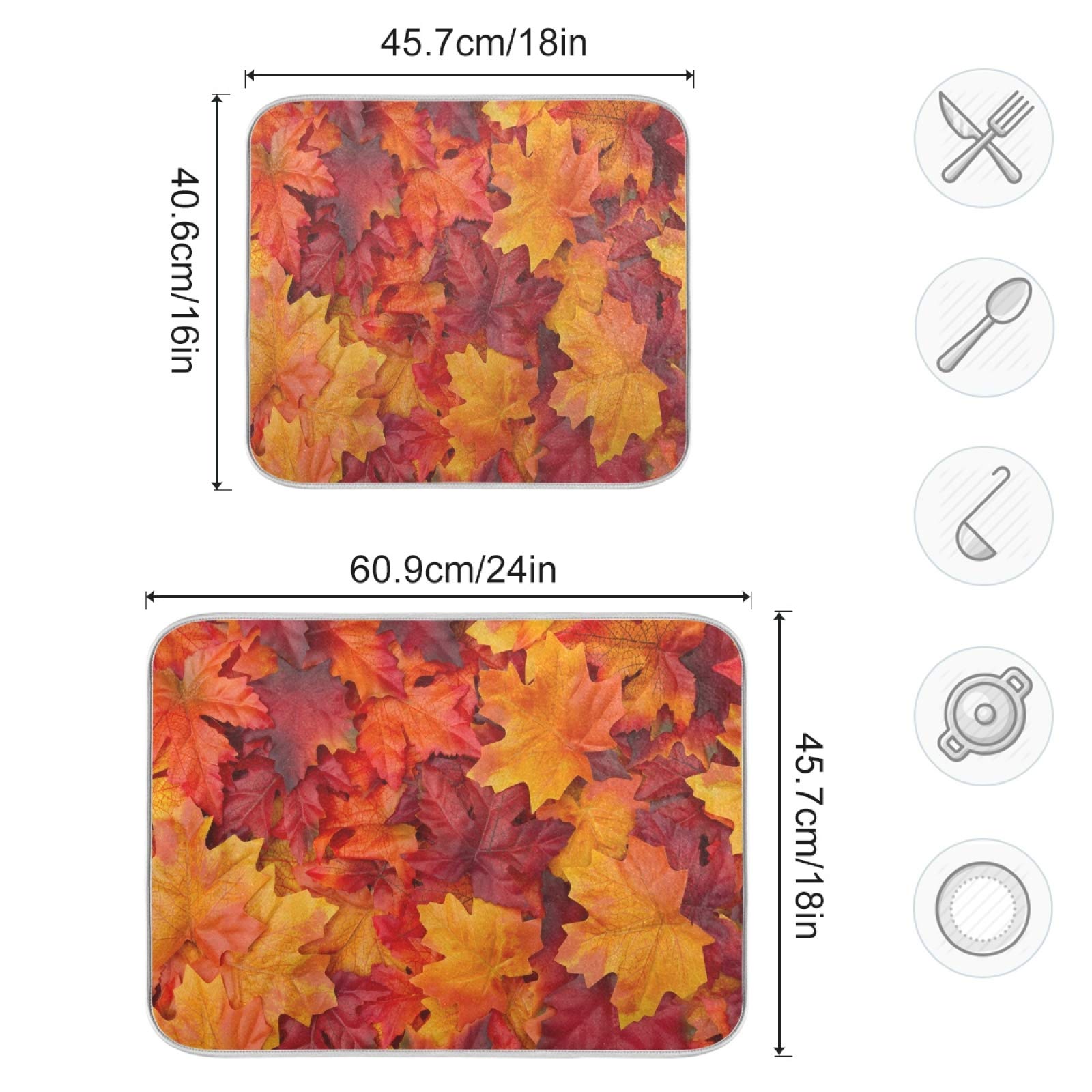 ALAZA Dish Drying Mat, Red and Orange Autumn Leaves Super Absorbent Reversible Rack Pads Kitchen Counter Mat 16 x 18 inch