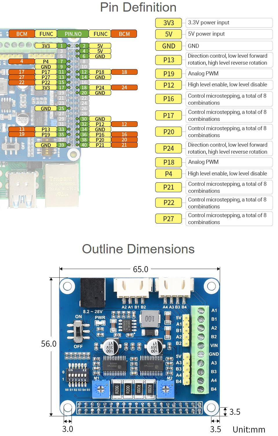 Waveshare HRB8825 Stepper Motor Hat Compatible with Raspberry Pi Drives Two Stepper Motors Up to 1/32 Microstepping for 3D Printer Sculpturing Machine and Mechanical Arm