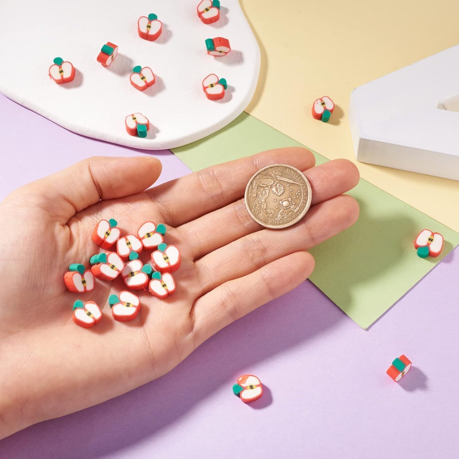 50Pcs Red Apple Handmade Polymer Clay Beads Apple Slice Shape Loose Beads Fruit Theme Spacer Beads for DIY Bracelet Necklace Earring Charm Jewelry Making Hole (1.6mm) - Image 9