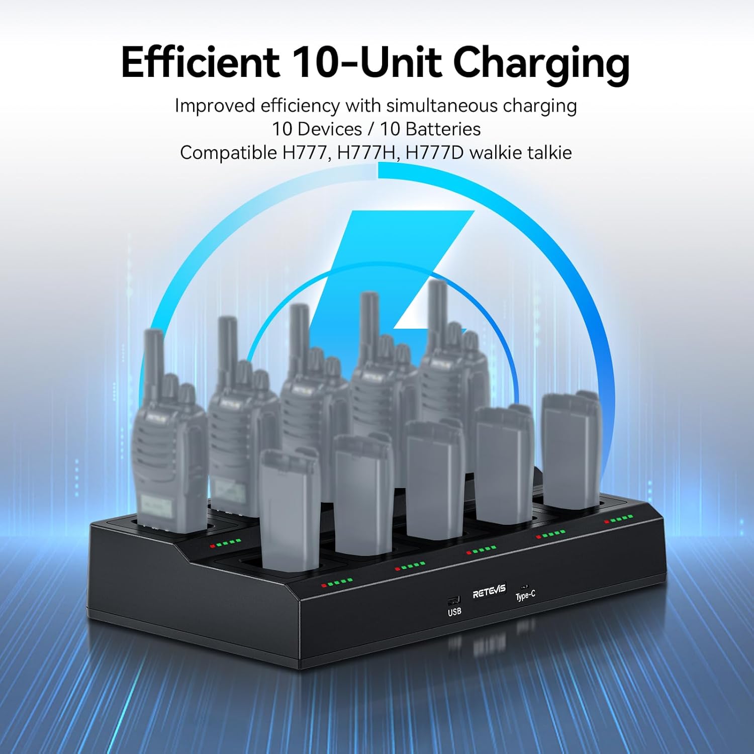 Retevis H-777 10-Way Walkie Talkie Charger, Ten Way Multi Unit Charger, for Retevis H-777 H-777H, H777D Walkie Talkie, 5 LED Indicators, AC/DC Adapter, Replaceable Base(1 Pack)