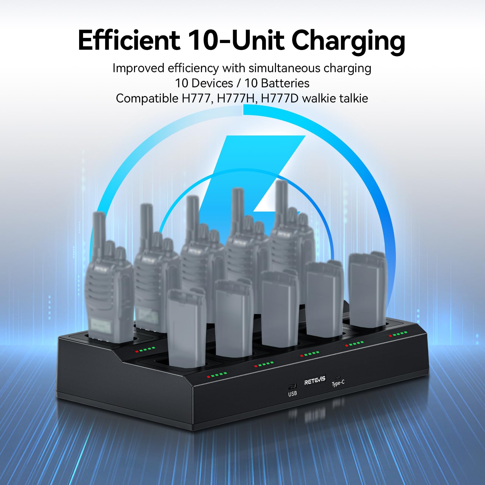 Retevis H777 10 Way Walkie Talkie Charger, Charging Dock with Multi Protection, 5 LED Indicators, AC/DC Adapter - Image 2