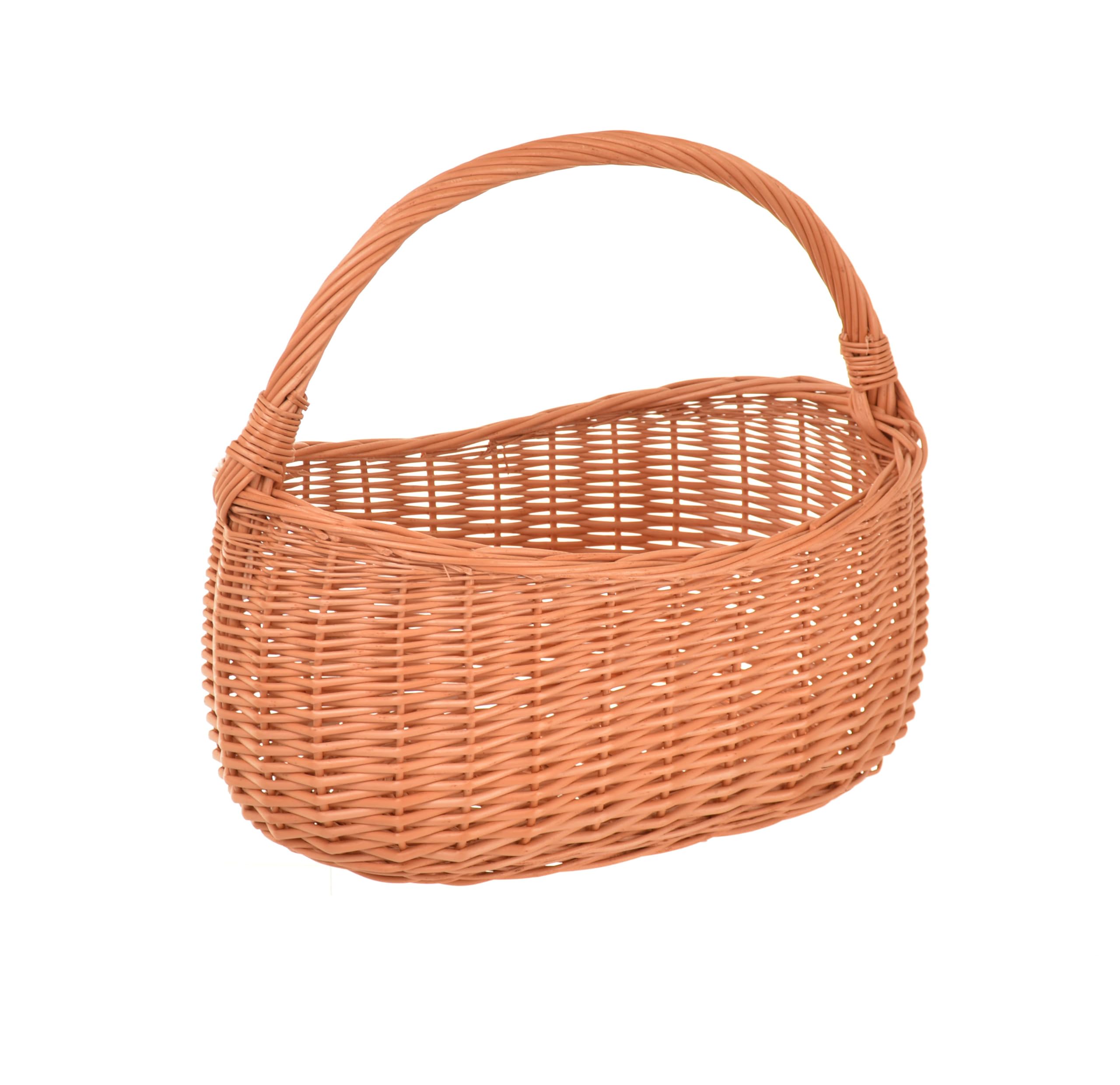 Cestino in vimini intrecciato, 40 x 35 x 24 cm, marrone naturale, con manico, cestino da picnic, cestino per la spesa in vimini, grande e leggero