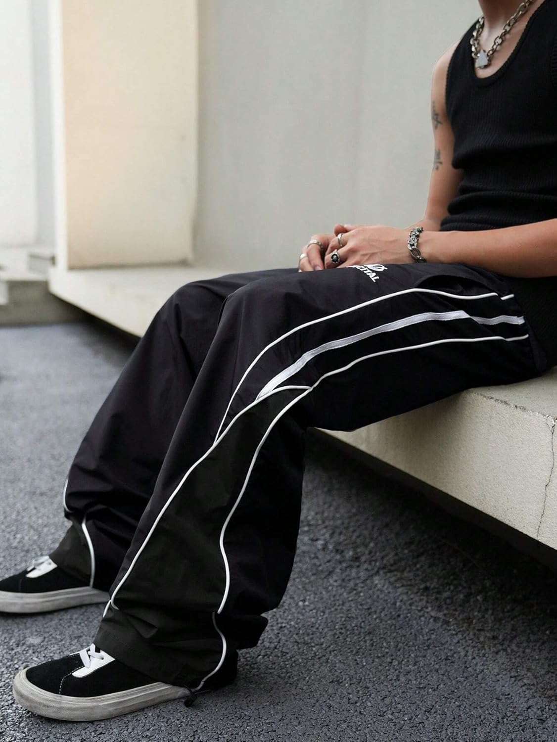 ZAFUL Mens Baggy Pants Y2K Contrast Piping Drawstring Sweatpants Fashion Unisex Oversized Cargo Pants for Men with Pockets - Image 4