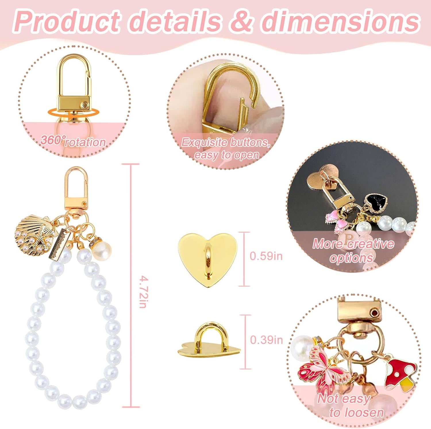 Pearl Kindle Charms Chain for Booklover Women,Initial Letter Charm Keychain Kindle Bracelets Accessories,Gifts for Reader Booklovers,Charms for E-Reader Phone iPad AirPod Handba - Image 3