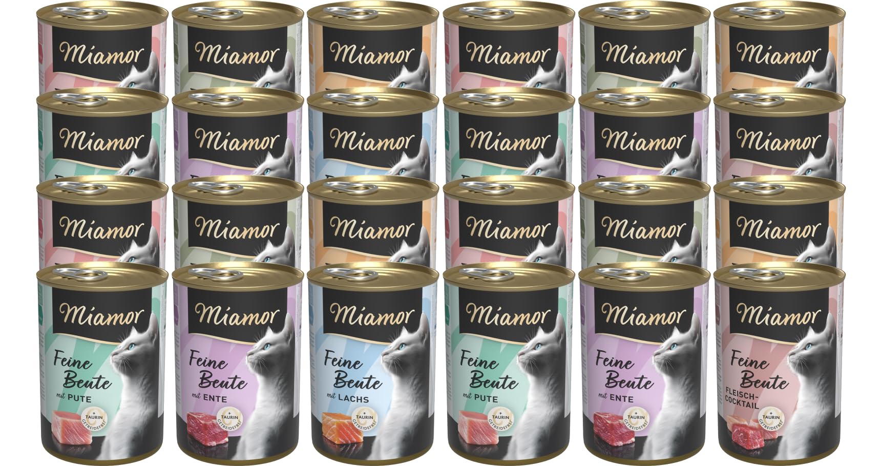 arelf Bundle Miamor Feine Beute | Mixpaket | 24 x 400g Katzen Nassfutter | 5 von 7 Sorten garantiert | 65% Fleisch & Innereien | inkl. Milky Shake Sachet 20g gratis