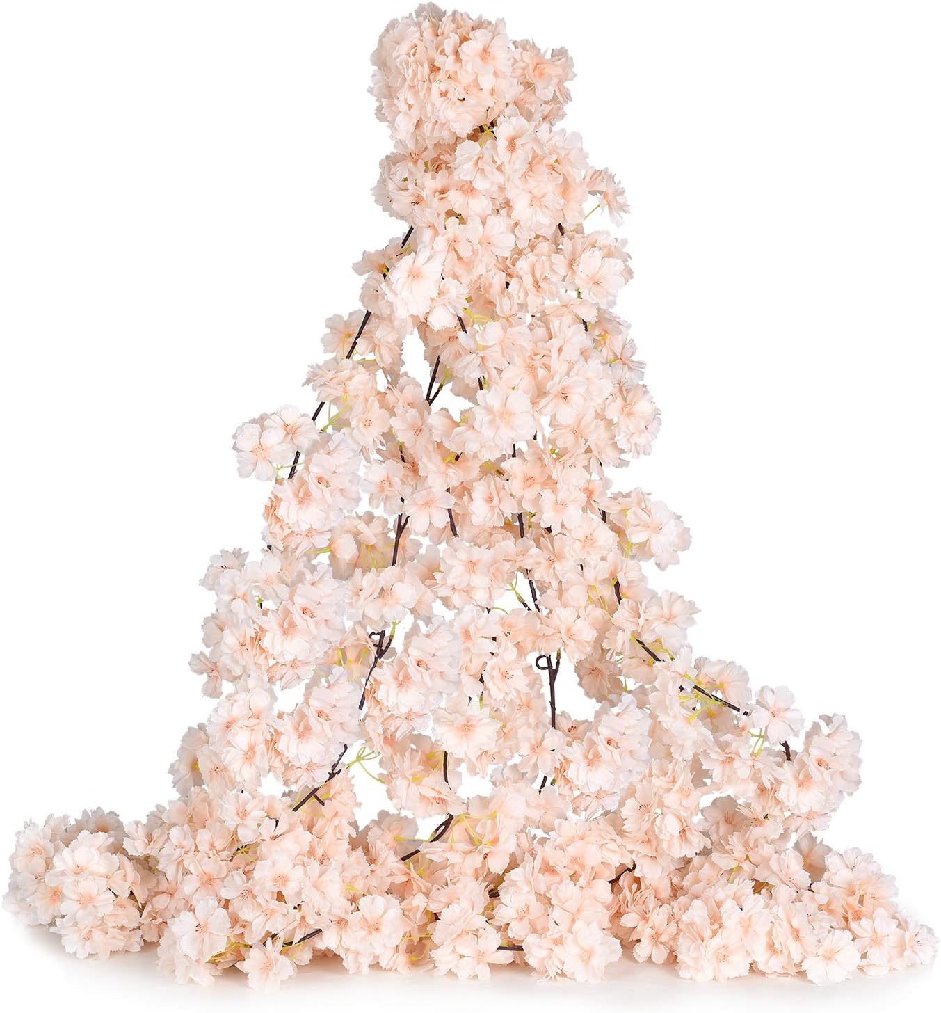 DearHouse 2 Pack Artificial Cherry Blossom Garland Clearance, Hanging Vine Faux Cherry Blossom Flowers Garland for Home Garden Wedding Party Decor, Champagne