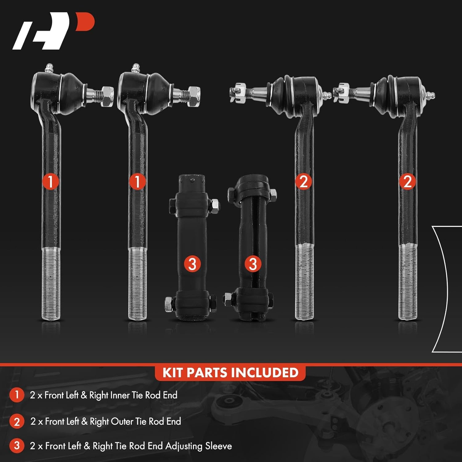 A-Premium Set of 6, (4) Front Inner & Outer Tie Rod End Kit & (2) Tie Rod End Adjusting Sleeves, Compatible with Chevrolet Blazer 1996-2005, S10 1996-2003, GMC Jimmy 1996-2002, Sonoma 1996-2003, RWD