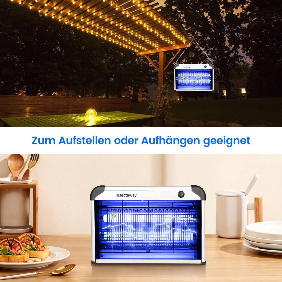 Insektenvernichter Elektrischer 2PCS, 20W UV Doppelgitter 2400V Fliegenfalle Elektrisch Mückenfalle Insektenfalle, Moskito Killer Mückenlampe mit Wandkette für Innen AuÃŸen Mücken