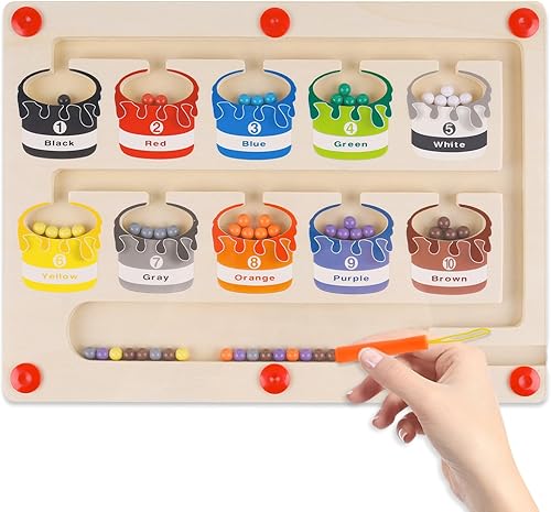 Hafeehafi Magnetic Color and Number Maze,Wooden Magnetic Counting Puzzles Board,Preschool Learning Educational Game Toys for Toddler,3+ Year Old