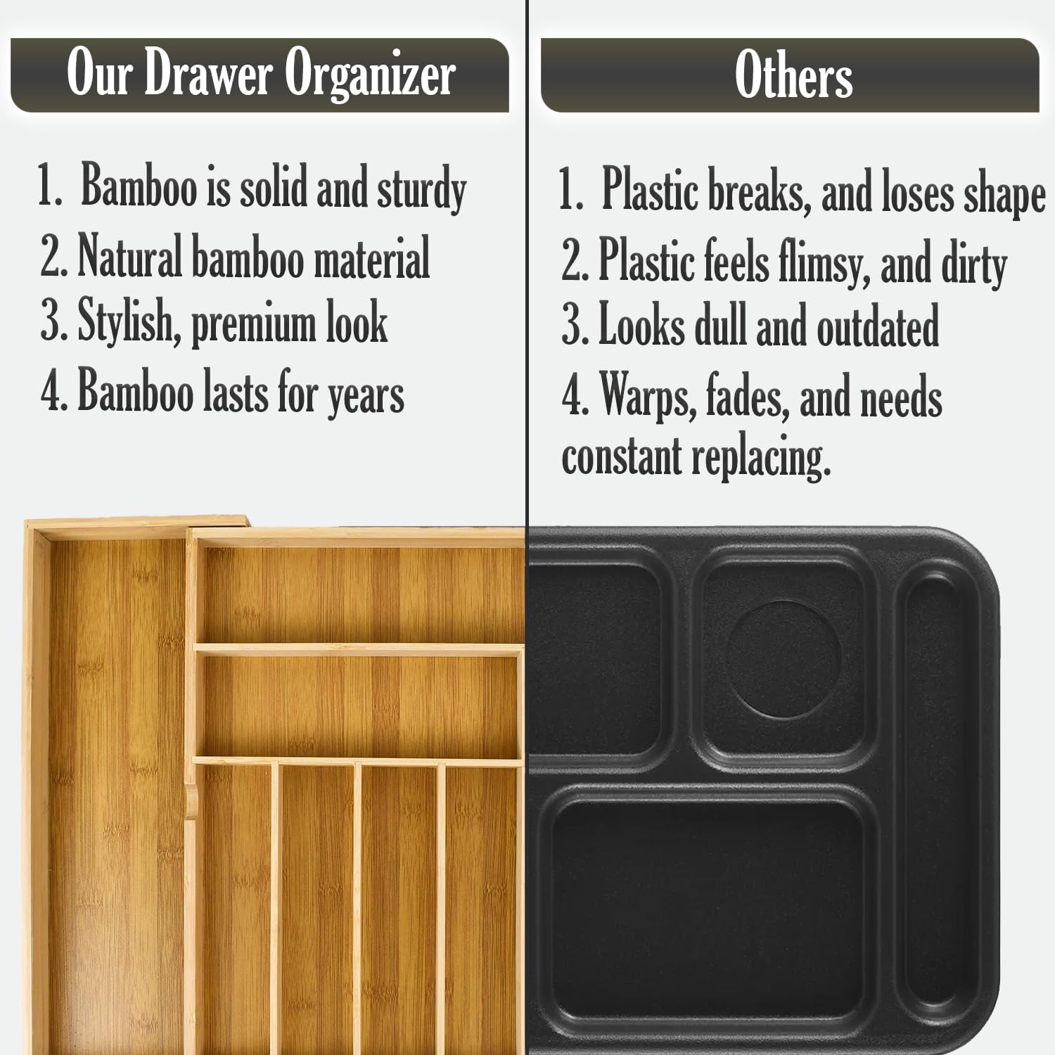 9-Slots Bamboo Drawer Organizers for Kitchen, Expandable Silverware Drawer Organizer, Multipurpose Utensil Organizer for Kitchen Drawers, Large Cutlery Drawer Organizer for Spoons, Forks & Knives