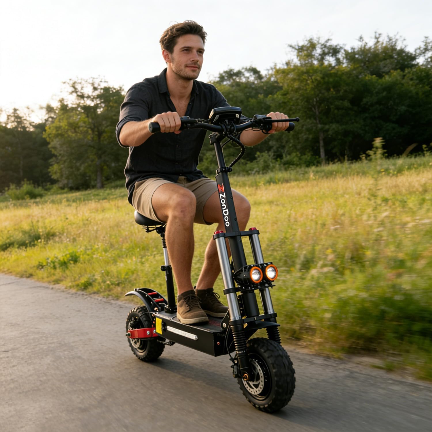 ZO03 Electric Scooter for Adults, 5600w Dual Motors 47 MPH Top Speed, 50 Miles Long Range Off-Road Tires Escooter with Seat, Oil Hydraulic Brake & Dual Suspension, Folding E-Scooter for Adults