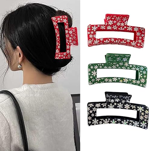 3Pcs Christmas Hair Accessories Red Green Black Christmas Hair Claw