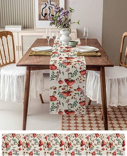 Miniatura 4 de Camino de mesa de lino de algodón, 36 pulgadas de largo, camino de mesa de comedor con hongos, bufandas de tocador, verduras de granja, arpillera