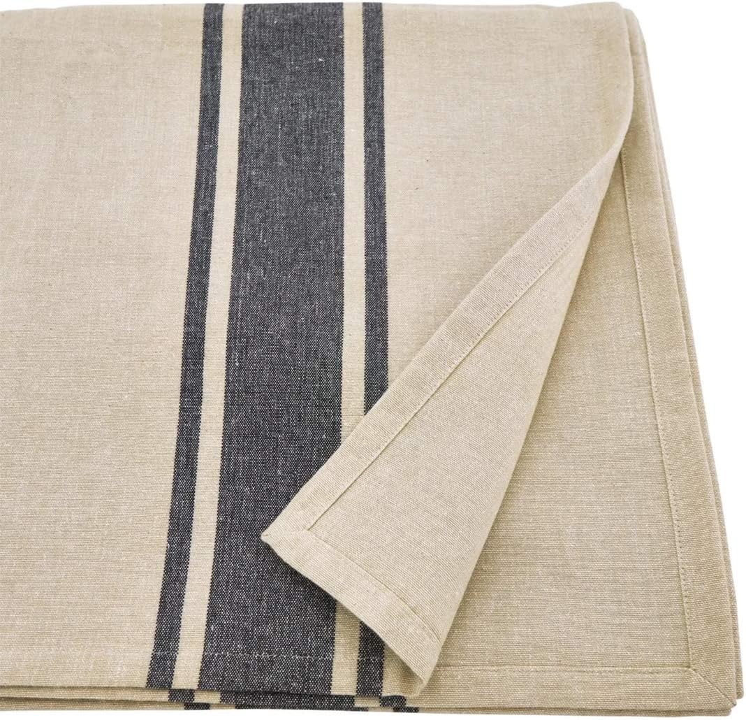Super Deal Product Fennco Styles Aulaire Banded Design 100% Cotton Tablecloth 72 W x 72 L - Natural Striped Table Cover for Home, Dining Room Decor, Banquets, Family Gathering and Special Occasion